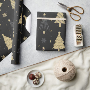 Modernes Schwarz & Gold Elegantes Weihnachtsbaummu Geschenkpapier