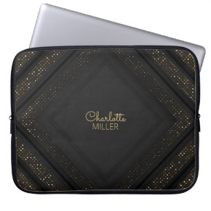 Modernes Schwarz-Gold-Halbtonmuster und Individuel Laptopschutzhülle