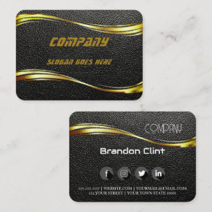 Modernes Schwarz-Gold-Leder Visitenkarte