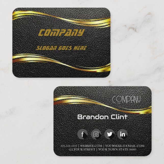 Modernes Schwarz-Gold-Leder Visitenkarte (Vorne/Hinten)