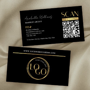 Modernes Schwarz-Gold-Logo-Make-up-Schönheitssalon Visitenkarte