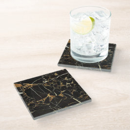 Modernes Schwarz-Gold-Marmor | Benutzerdefiniert Glasuntersetzer