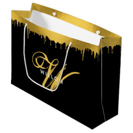 Modernes Schwarz/Gold Monogram-Vintages Skript Große Geschenktüte