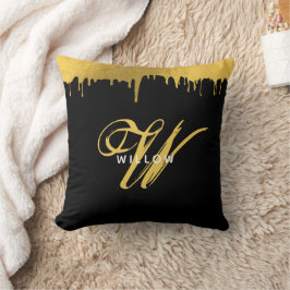 Modernes Schwarz/Gold Monogram-Vintages Skript Kissen