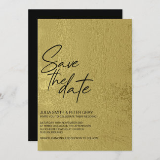 Modernes Schwarz & Gold Save the Date texturiert Einladung