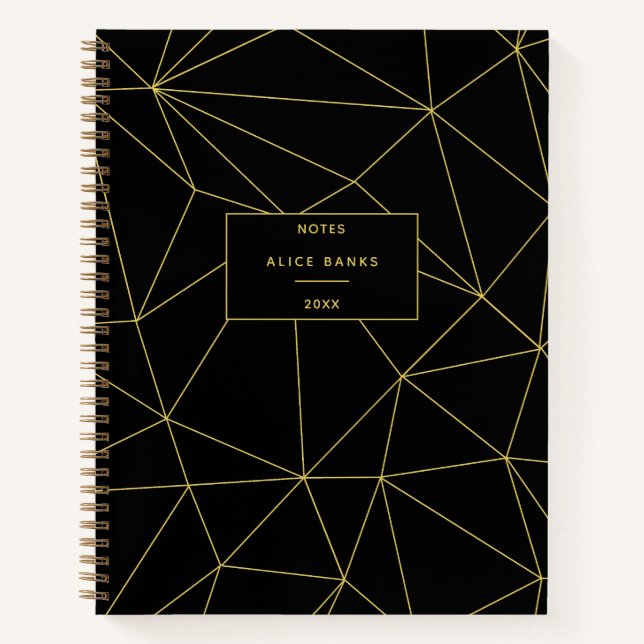 Modernes Schwarz & Gold-Stilftiges Monogramm Notizbuch (Vorderseite)