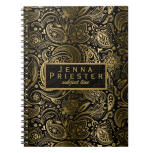 Modernes Schwarz-Gold-Vintag-Flora-Paisley-Muster Notizblock