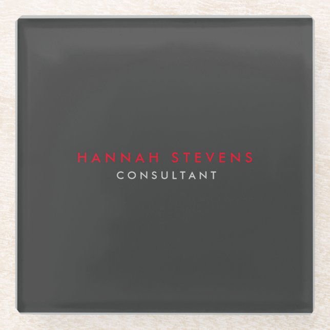 Modernes Schwarz-Grau Beruflich Ihren Namen Glasuntersetzer (Vorderseite)