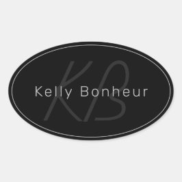 Modernes Schwarz & Grau | Cooler Name und Monogram Ovaler Aufkleber