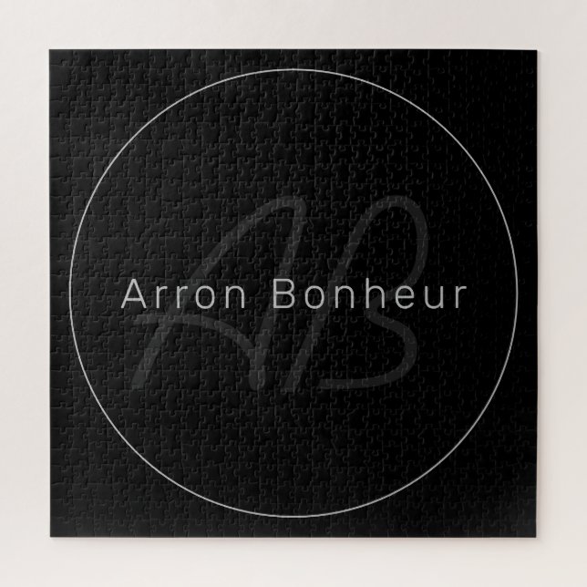 Modernes Schwarz & Grau | Cooler Name und Monogram Puzzle (Vertikal)