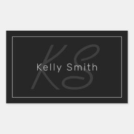 Modernes Schwarz & Grau | Cooler Name und Monogram Rechteckiger Aufkleber