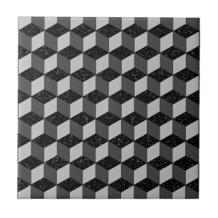 Modernes Schwarz-Grau Geometrisches 3D-Kubikmuster Fliese