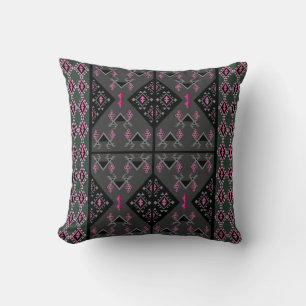 Modernes Schwarz/Grau Kilim Inspiriertes Muster Kissen