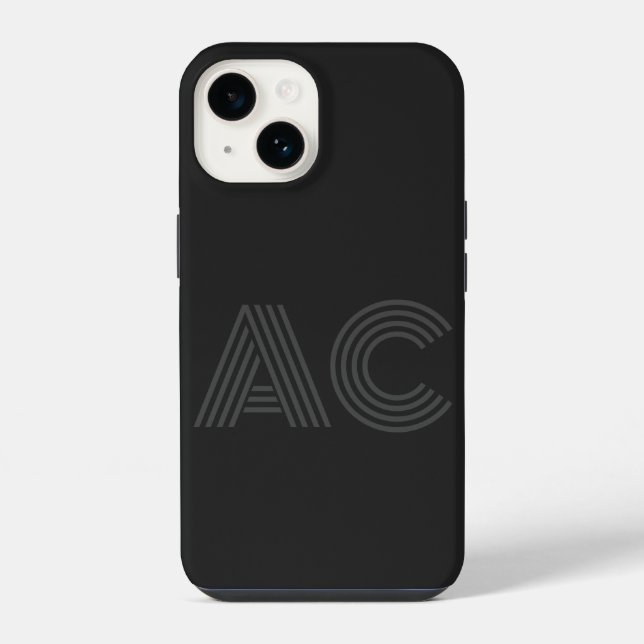 Modernes Schwarz-Grau-Monogramm iPhone Hülle (Rückseite)