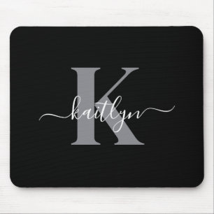Modernes Schwarz-Grau-Script-Monogramm Mousepad