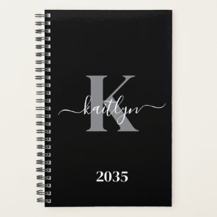 Modernes Schwarz-Grau-Script-Monogramm Planer