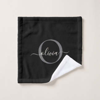 Modernes Schwarz-Grau-Silver-Monogramm-Skriptname Badhandtuch Set