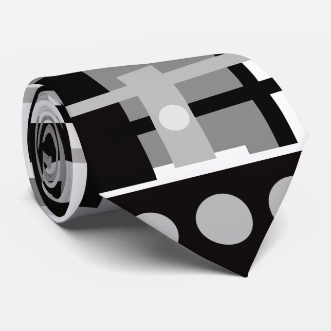 Modernes Schwarz, Grau Weiß Abstrakt Krawatte (Gerollt)