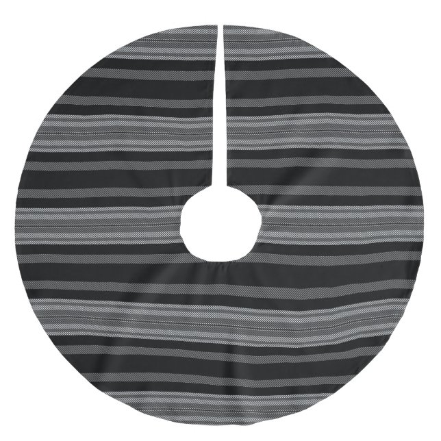 Modernes schwarz-grauweißes grafisches Streifenmus Polyester Weihnachtsbaumdecke (Vorderseite)