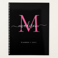 Modernes Schwarz-Heiß-Rosa-Girly-Monogramm-Script 