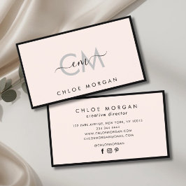 Modernes, schwarz hellrosa Skriptsignatur Monogram Visitenkarte