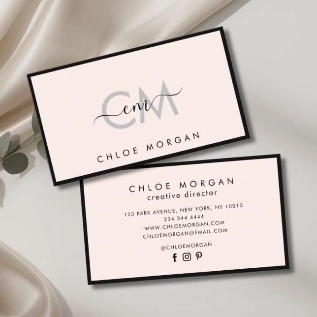 Modernes, schwarz hellrosa Skriptsignatur Monogram Visitenkarte (Von Creator hochgeladen)