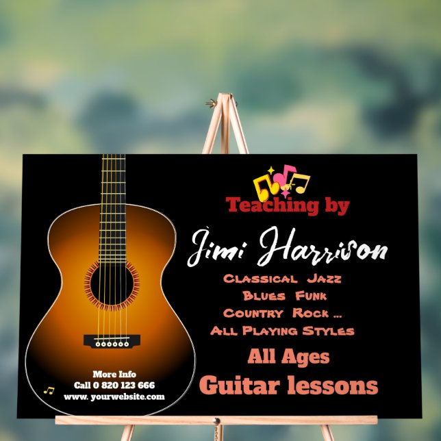 Modernes Schwarz Horz Gitarre Schule Akryllisches  Acrylschild (Neutral)