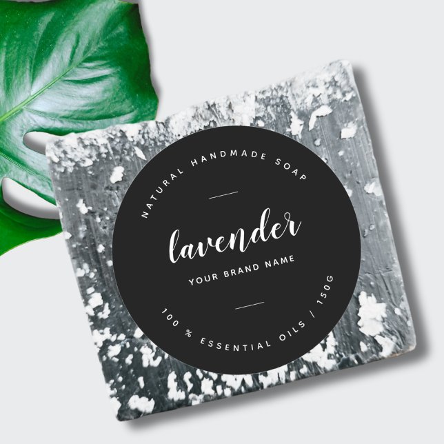 Modernes, schwarz-minimalistisches Seifenlabel Runder Aufkleber (Von Creator hochgeladen)