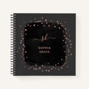 Modernes Schwarz mit Imitaten Rose Gold Punkte Notizbuch