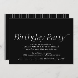 Modernes Schwarz   Moody Simple Any Age Birthday Einladung