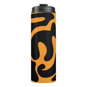 Modernes Schwarz-Orange-Freeform-Muster Thermosbecher