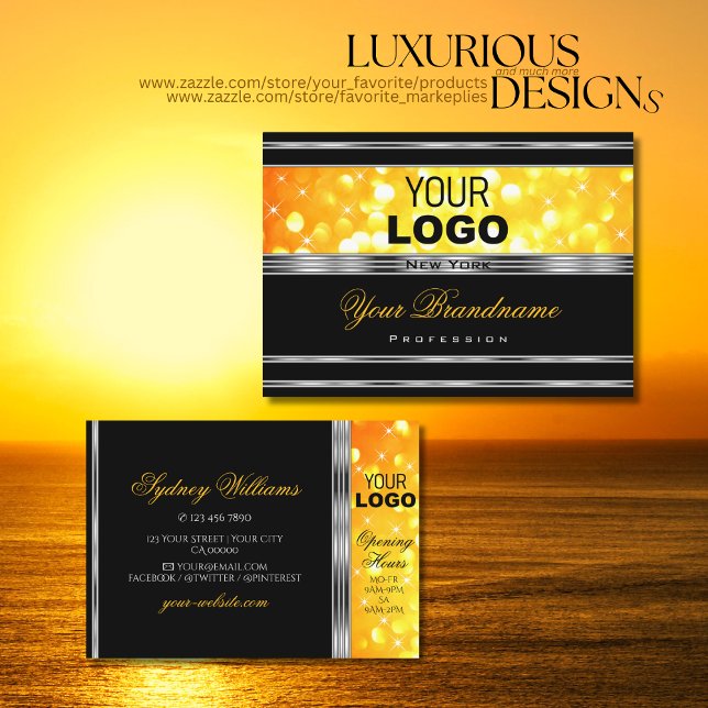 Modernes Schwarz-Orange-Glitzer-Logo - Silber-Gren Visitenkarte (Von Creator hochgeladen)