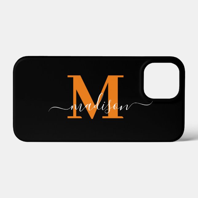 Modernes Schwarz-Orange Monogram Case-Mate iPhone Case-Mate iPhone Hülle (Rückseite (Horizontal))