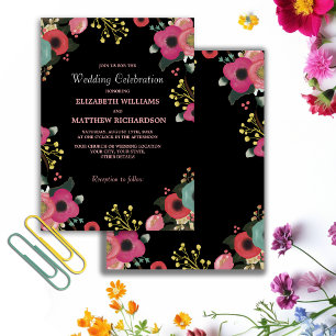 Modernes Schwarz Rosa Aquamarine Hochzeit Einladung