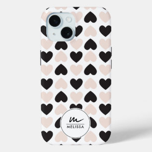 Modernes Schwarz-Rosa-Liebe-Herz-Monogramm Case-Mate iPhone Hülle