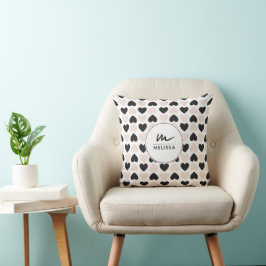 Modernes Schwarz-Rosa-Liebe-Herz-Monogramm Kissen