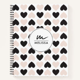 Modernes Schwarz-Rosa-Liebe-Herz-Monogramm Notizbuch