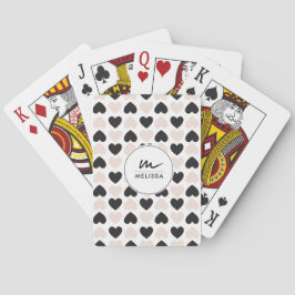 Modernes Schwarz-Rosa-Liebe-Herz-Monogramm Spielkarten