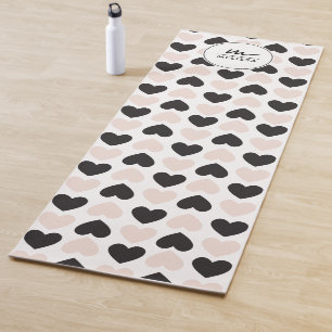 Modernes Schwarz-Rosa-Liebe-Herz-Monogramm Yogamatte