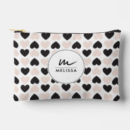 Modernes Schwarz-Rosa-Liebe-Herz-Monogramm Zubehörtasche