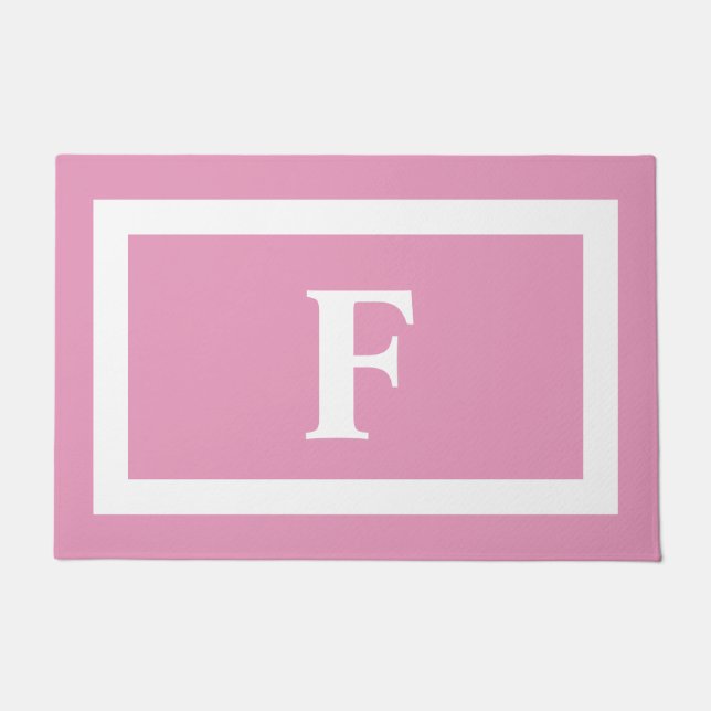 Modernes Schwarz-Rosa-Monogramm im Freien Fußmatte (Vorderseite)
