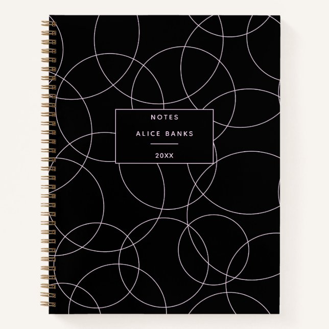 Modernes Schwarz & Rosa Stilvoll Notizbuch (Vorderseite)