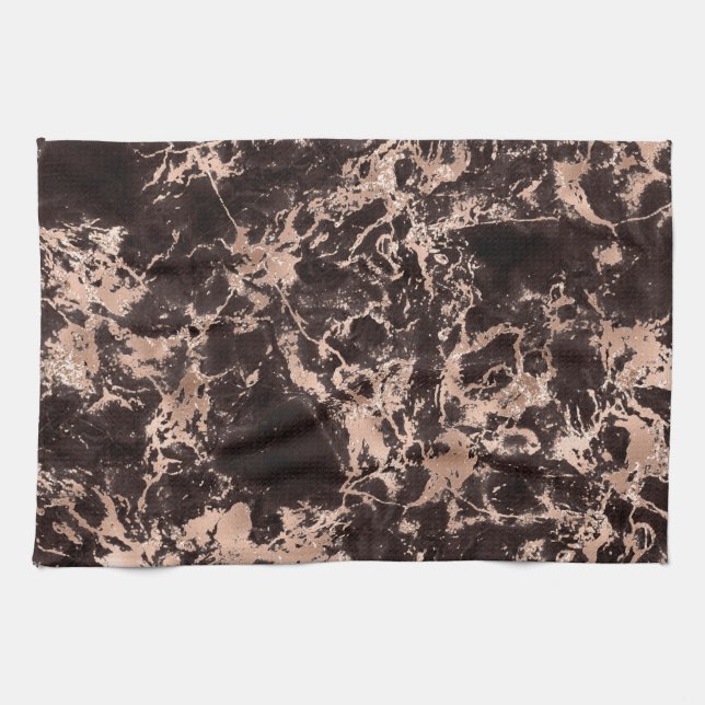 Modernes Schwarz-Rose-Gold-Marmormuster Geschirrtuch (Horizontal)