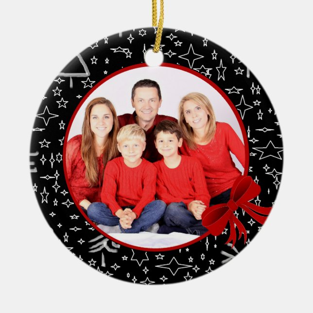 Modernes Schwarz-Rot-Foto Keramik Ornament (Vorne)