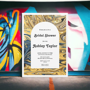 Modernes Schwarz-Schmelz-Gold-Abstraktes Brautpart Einladung