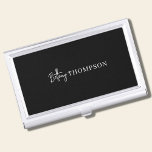 Modernes Schwarz-Script Monogram Beruflich Visitenkarten Dose<br><div class="desc">Dieses moderne,  schwarz & script monogramm Visitenkartengehäuse ist ausgeklügelt. Dieses handgeschriebene Monogramm-Design ist perfekt für jeden Geschäftsmann geeignet.</div>