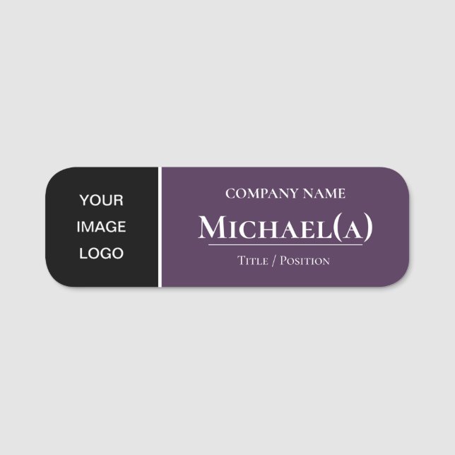 Modernes Schwarz und Acai Violet Lila: Business LO Namensschild (Vorderseite)