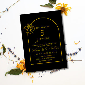 Modernes Schwarz und Gold 5. Hochzeitstag Einladung