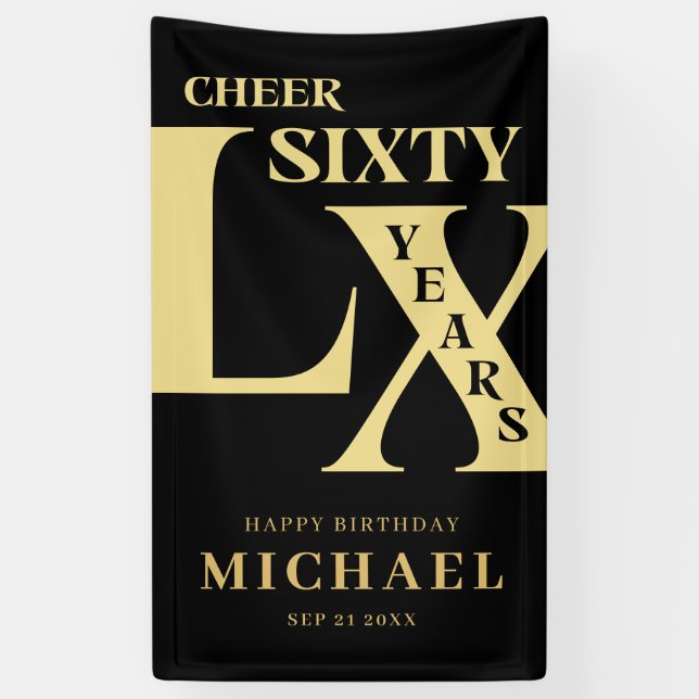 Modernes Schwarz und Gold 60. Geburtstag Banner (Vertikal)
