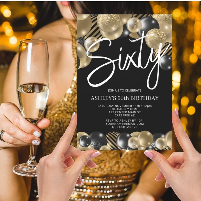 Modernes Schwarz und Gold 60. Geburtstag Einladung (Von Creator hochgeladen)